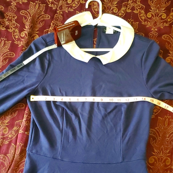 Venus Navy Blue Cuffed Sleeves Dress, Women's sz 10, small flare skirt ๐ ๐ค - Picture 5 of 12